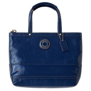 Coach Blue Patent Leather Gallery Tote from the Signature Collection 13 x 4 x 9"